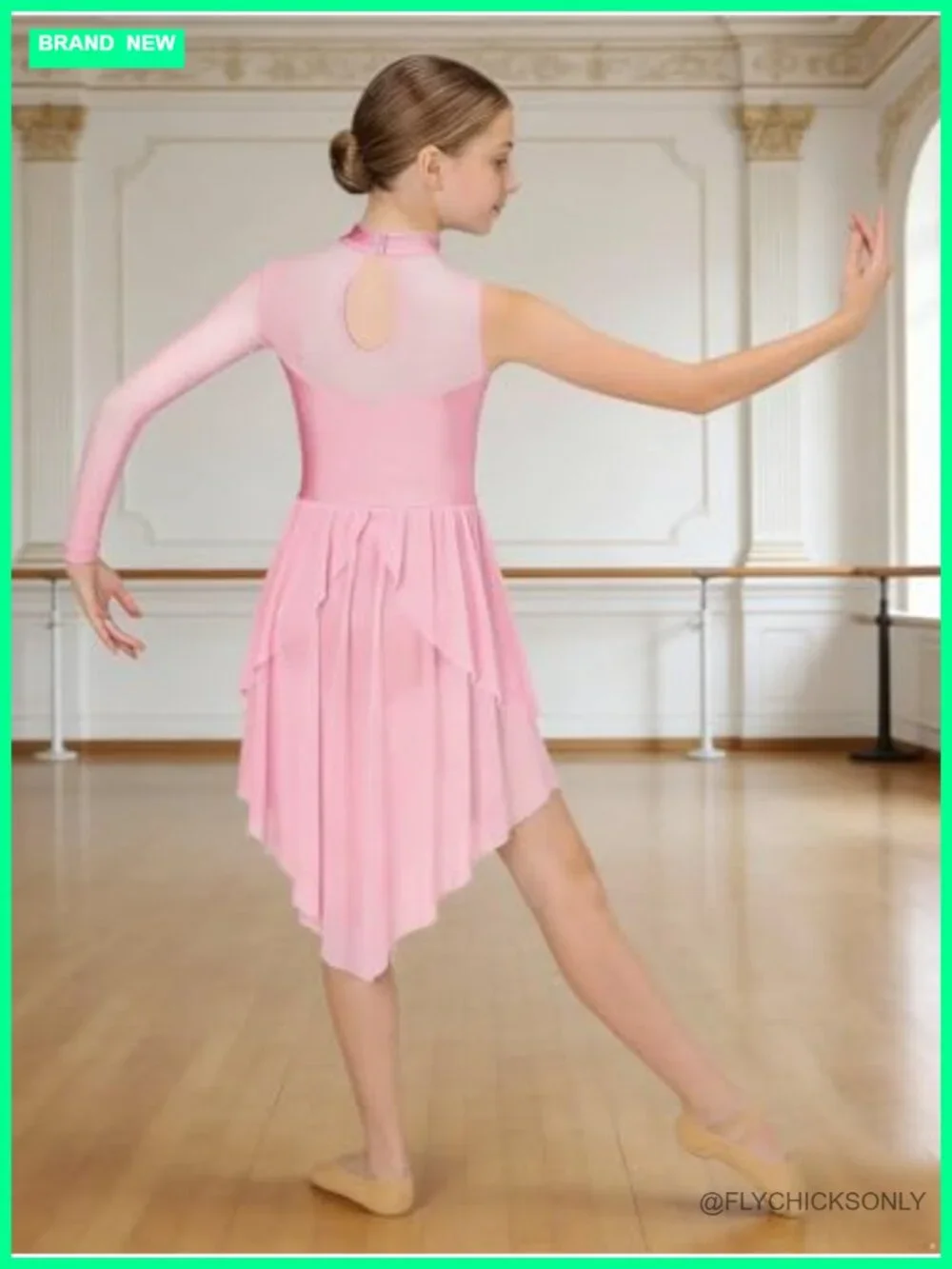 Girls Lyrical Dance Costume Leotard with Flowy Skirt